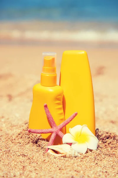 Sunblock Beach Sun Protection Selective Focus Natue — Stock Photo, Image