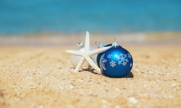 Natale Sulla Spiaggia Viaggia Natura Selettiva Del Focus — Foto Stock