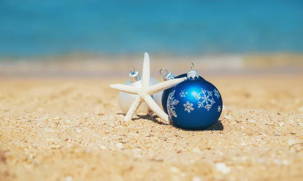 Natale Sulla Spiaggia Viaggia Natura Selettiva Del Focus — Foto Stock