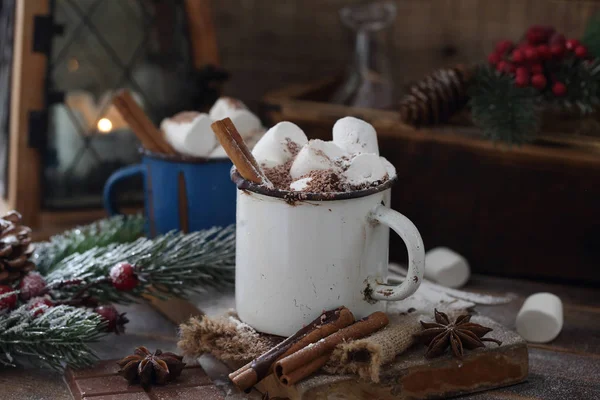 Marshmallow ile sıcak çikolata — Stok fotoğraf