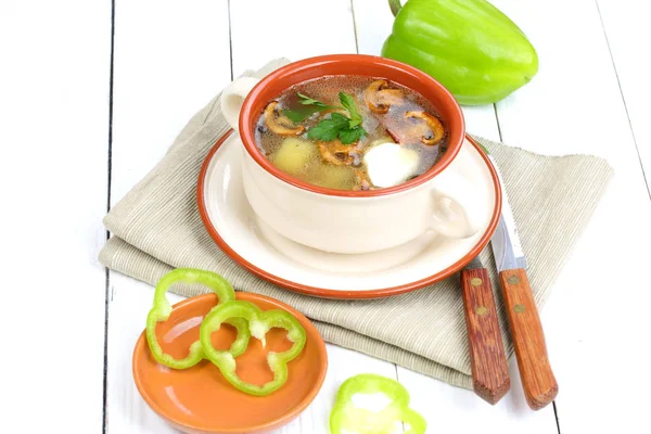 Mushroom soup with potatoes — Stock Photo, Image