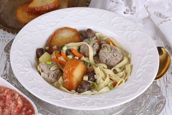 Soup with meatballs and mushrooms — Stock Photo, Image