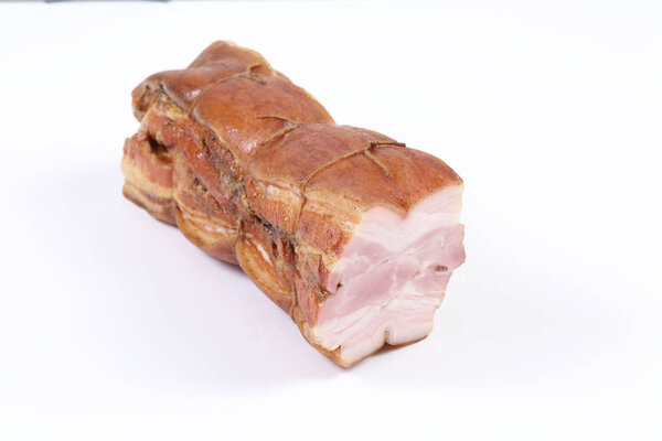 cooked smoked brisket on white background