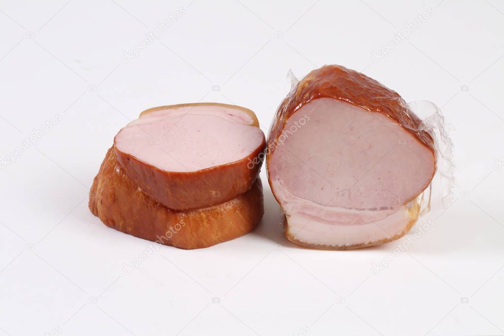 ham smoked in packing on white background