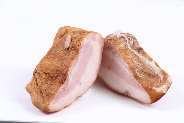 cooked smoked brisket on white background