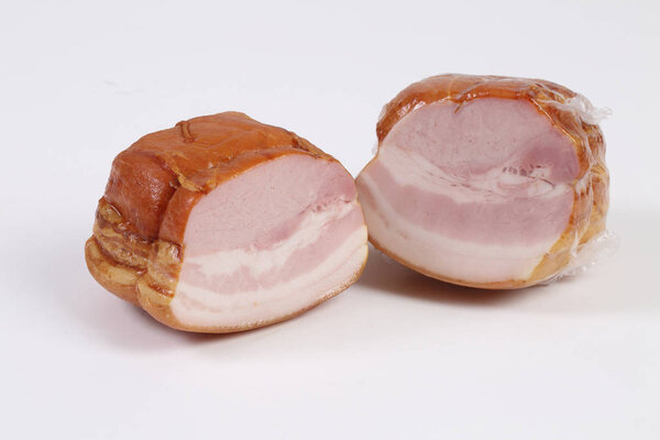 cooked smoked brisket on white background