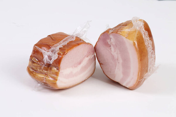 cooked smoked brisket on white background