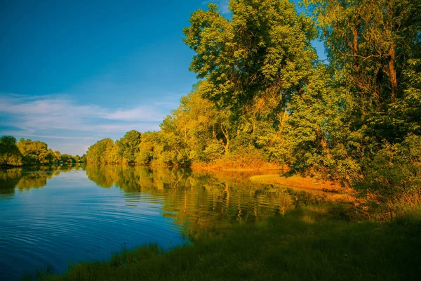 Gyönyörű táj, kilátással az erdei tóhoz — Stock Fotó