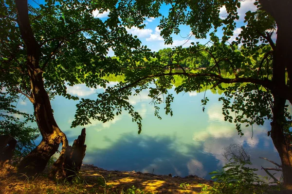Hermoso paisaje de verano con vista al río — Foto de Stock