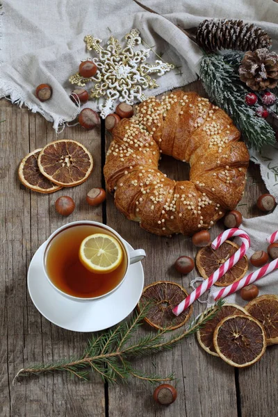 Vánoční Dort Čaj Citronem — Stock fotografie
