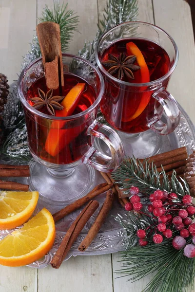 Mulled Wine Cinnamon Orange — Stock Photo, Image