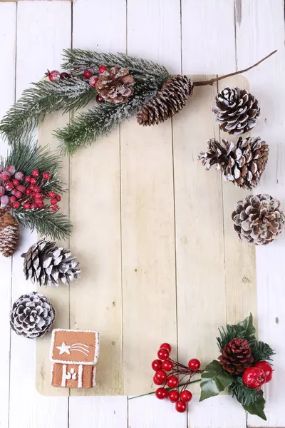 Christmas Decor Wooden Background — Stock Photo, Image