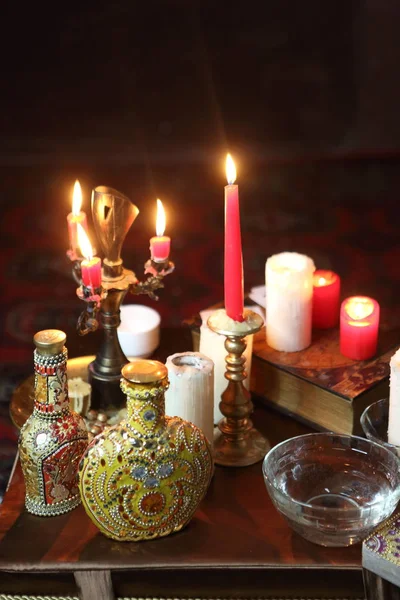 Μαντεία Των Κεριών Κεριά Και Αρωματικά Έλαια — Φωτογραφία Αρχείου