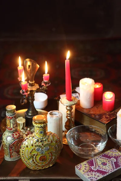 Μαντεία Των Κεριών Κεριά Και Αρωματικά Έλαια — Φωτογραφία Αρχείου
