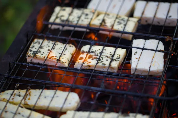 Kaas Halumi Gebakken Een Grill — Stockfoto