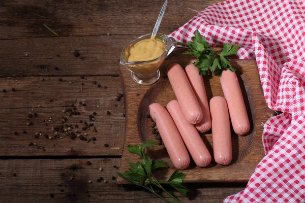 Sausages Arugula Mustard — Stock Photo, Image