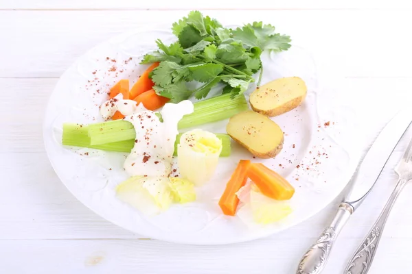 Almoço Dieta Legumes Cozidos Com Molho Branco — Fotografia de Stock