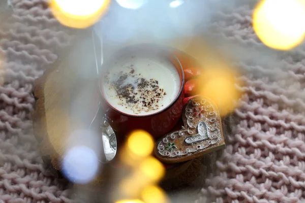 Capuchino Con Espuma Chocolate Pan Jengibre —  Fotos de Stock