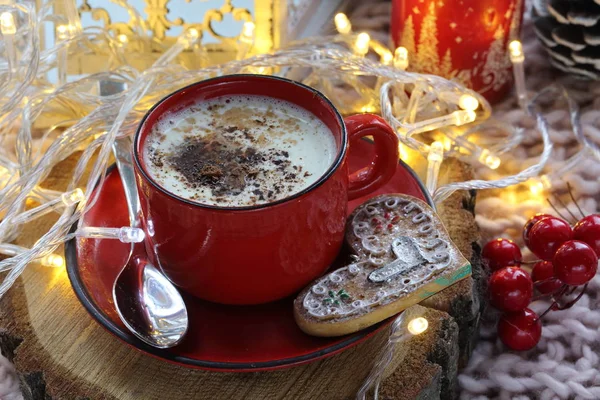 Cappuccino Met Schuim Chocolade Kerstdecor — Stockfoto