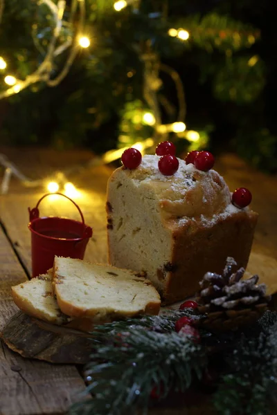 Christmas Cake Raisins Powdered Sugar — Stock Photo, Image