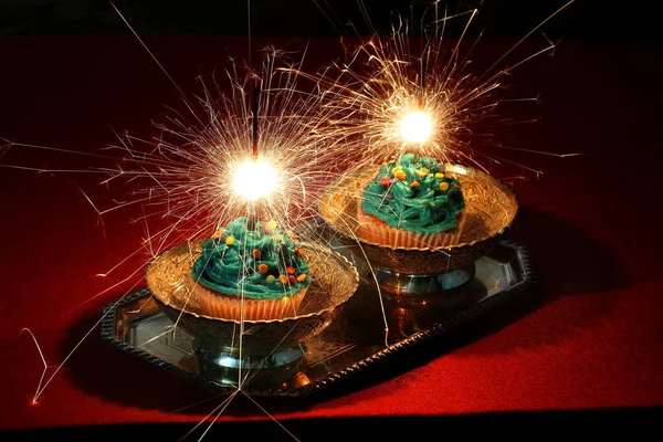 Cupcake Capodanno Con Scintille Crema Cupcakes — Foto Stock