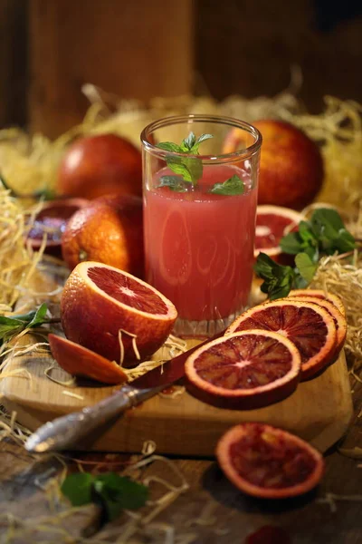 Jus Oranges Rouges Dans Verre Transparent — Photo