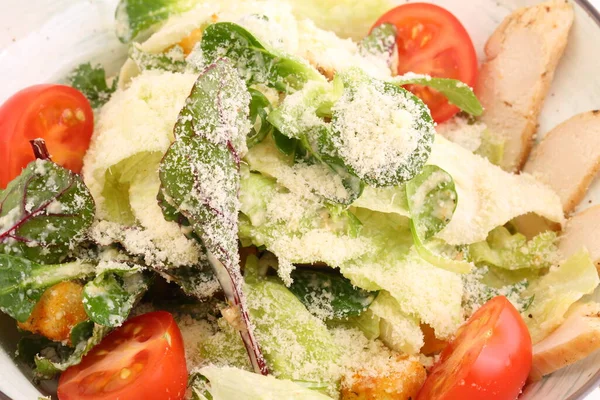 Tavuklu Sezar Salatası Beyaz Arka Planda Sezar Salatası — Stok fotoğraf