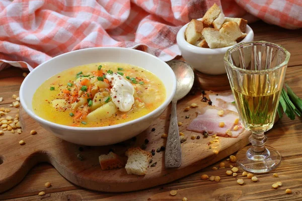 Sopa Guisantes Con Pimienta Pan Rallado — Foto de Stock