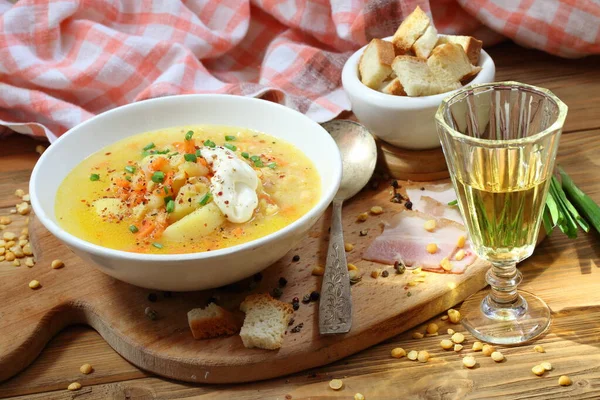 Sopa Guisantes Con Pimienta Pan Rallado — Foto de Stock