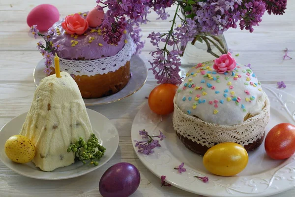 Easter Cake Easter Cake Colored Eggs Lilac — Stock Photo, Image