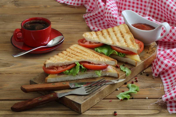 Sandwich Cheese Tomato Ham White Background — Stock Photo, Image