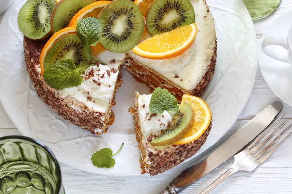 Kiwi Und Orangenfruchtkuchen — Stockfoto