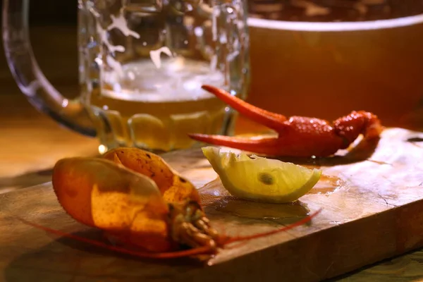 Crayfish Beer Wooden Table — Stock Photo, Image
