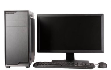 Midi tower bilgisayar kasası ile beyaz arka plan üzerinde led sınıf başkanı. 