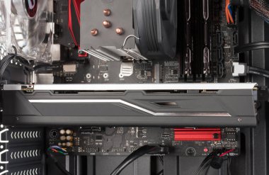 Atx anakart PCIe yuvası grafik kartının yakın çekim 