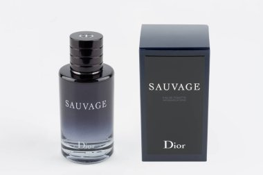 Bottle and box of Christian Dior Sauvage EDT for men clipart