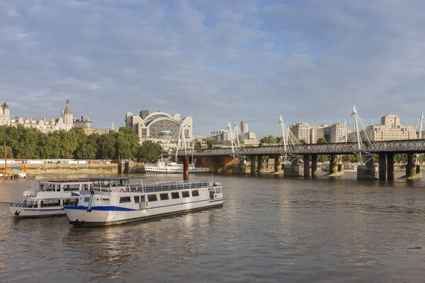 Hungeford Bridge and Golden Jubilee Bridges in the morning, Lond