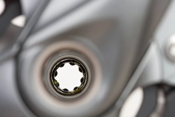 Close up of bearings inside bike crank — Stock Photo, Image