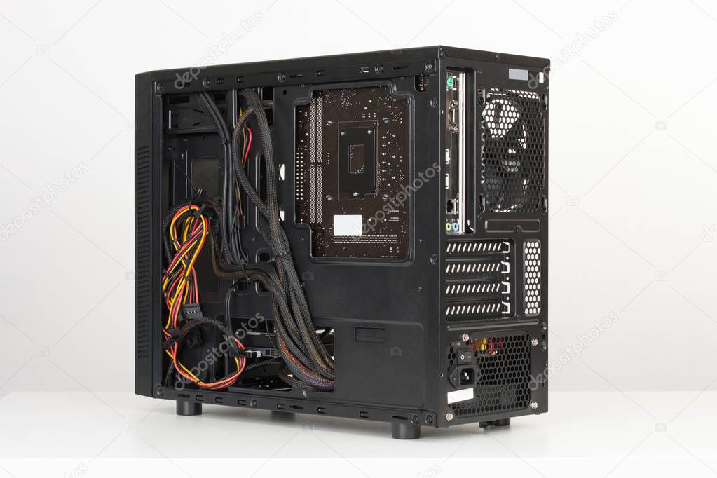 Building of PC, back view without side panel