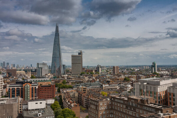 Aerial view of 95-story skyscraper The Shard in London. The Shard is the tallest building in the United Kingdom