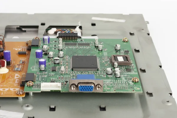Placa de circuito impreso de monitor LCD, placa con chips y conector D-Sub — Foto de Stock