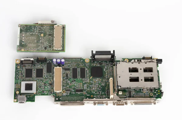 Primer plano del portátil de la placa base con el zócalo vacío para la CPU — Foto de Stock