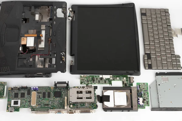 Disassembled laptop, components of notebook