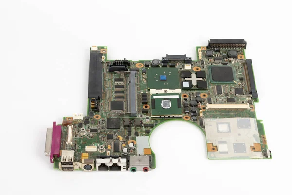 Primer Plano Del Portátil Placa Base Con Usb Ps2 Audio — Foto de Stock