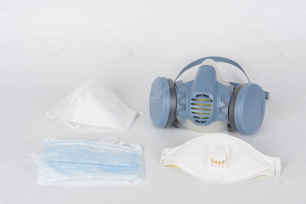 Twin filter half face respirator mask ffp3 , respirator ffp1, ffp2 and face mask, personal protective equipment to protect against the virus covid-19.