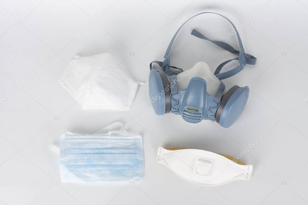 Twin filter half face respirator mask ffp3 , respirator ffp1, ffp2 and face mask, personal protective equipment to protect against the virus covid-19.