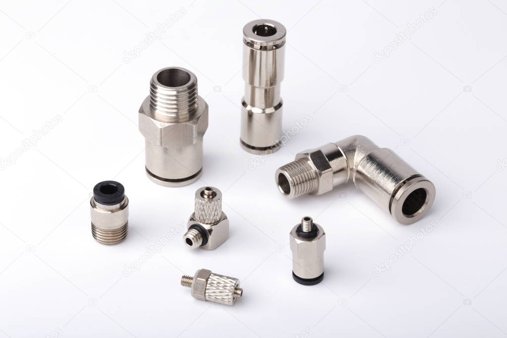 Pneumatic Fittings Accessories isolated on white