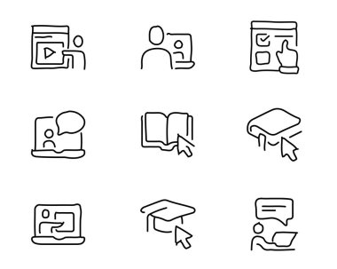 tasarlamak, elle çizilmiş tarzı tasarım, tasarlanmış web ve app Online Eğitim El Çekilmiş Icon set