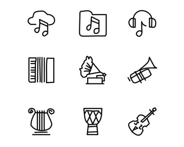 tasarlamak, elle çizilmiş tarzı tasarım, tasarlanmış web ve app müzik el çekilmiş Icon set