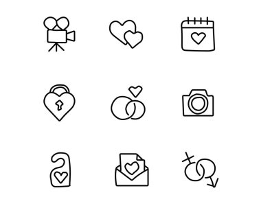 tasarlamak, elle çizilmiş tarzı tasarım, tasarlanmış web ve app düğün el çekilmiş Icon set